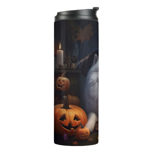 Samoyed Pumpkins Halloween Beängstigend Thermosbecher (Nach links gedreht)