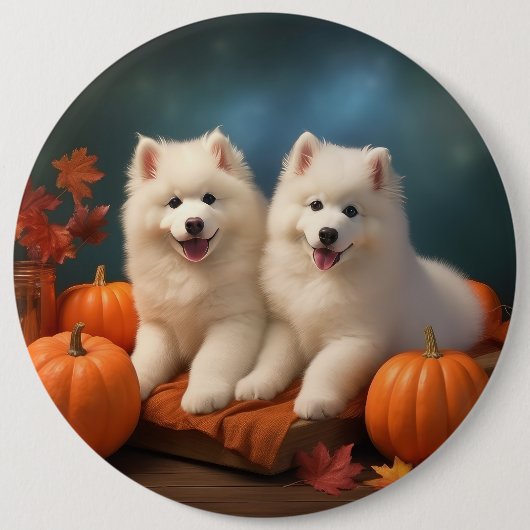 Samoyed Puppy Autumn Delight Pumpen Button (Vorderseite)