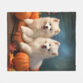 Samoyed Puppy Autumn Delight Pumpen Fleecedecke (Vorderseite (Horizontal))