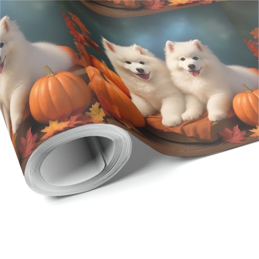 Samoyed Puppy Autumn Delight Pumpen Geschenkpapier (Rolleneckpunkt)