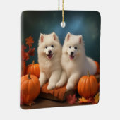 Samoyed Puppy Autumn Delight Pumpen Keramikornament (Rechts)