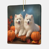 Samoyed Puppy Autumn Delight Pumpen Keramikornament (Links)