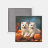 Samoyed Puppy Autumn Delight Pumpen Magnet (Vorderseite/Rückseite)