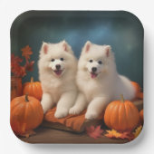 Samoyed Puppy Autumn Delight Pumpen Pappteller (Vorderseite)