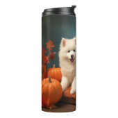 Samoyed Puppy Autumn Delight Pumpen Thermosbecher (Nach links gedreht)