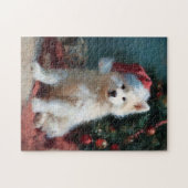 Samoyed Puppy Christmas Painting Puzzle (Horizontal)