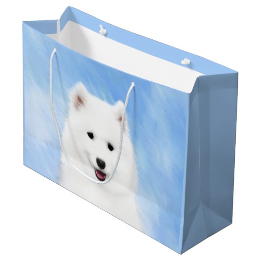 Samoyed Puppy Malerei - Niedliche Original Dog Art Große Geschenktüte (Vorderseite Schrägansicht)