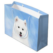 Samoyed Puppy Malerei - Niedliche Original Dog Art Große Geschenktüte (Rückseite Schrägansicht)