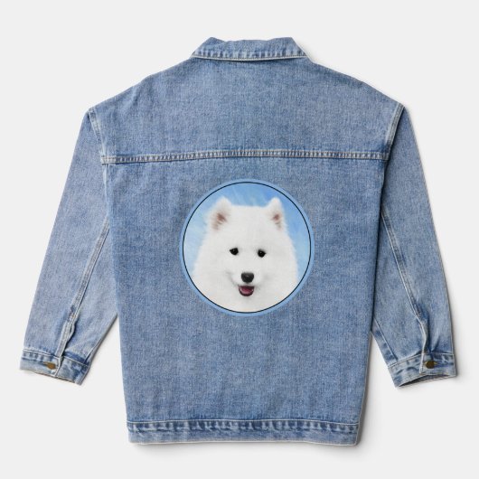 Samoyed Puppy Malerei - Niedliche Original Dog Art Jeansjacke (Rückseite)