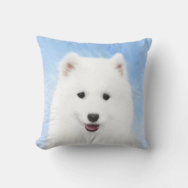 Samoyed Puppy Malerei - Niedliche Original Dog Art Kissen (Vorderseite)
