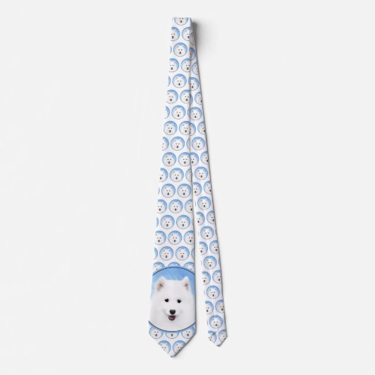Samoyed Puppy Malerei - Niedliche Original Dog Art Krawatte (Vorderseite)