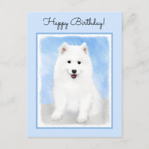 Samoyed Puppy Malerei - Niedliche Original Dog Art Postkarte