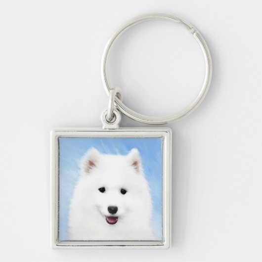 Samoyed Puppy Malerei - Niedliche Original Dog Art Schlüsselanhänger (Vorne)