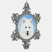 Samoyed Puppy Malerei - Niedliche Original Dog Art Schneeflocken Zinn-Ornament (Links)