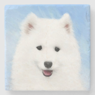 Samoyed Puppy Malerei - Niedliche Original Dog Art Steinuntersetzer