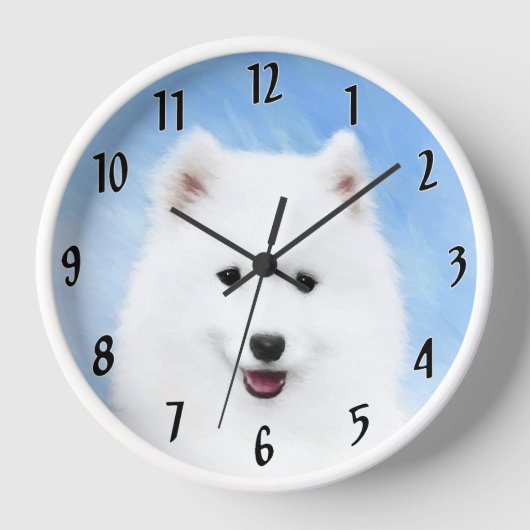 Samoyed Puppy Malerei - Niedliche Original Dog Art Uhr (Vorderseite)