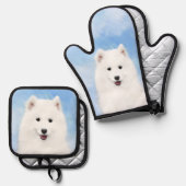 Samoyed Puppy Malerei White Niedlich Original Dog  Ofenhandschuh & Topflappen-Set (Vorderseite/Rückseite)