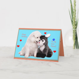 Samoyed Puppy & Toy Birthday Greeting Card Karte