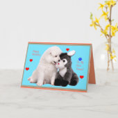 Samoyed Puppy & Toy Birthday Greeting Card Karte (Gelbe Blume)