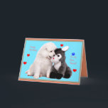 Samoyed Puppy & Toy Birthday Greeting Card Karte<br><div class="desc">Greeting Card, Standard White Inkluded. A special Happy Birthday card to or from a Samoyed, depending on how you want to use it. It works either. He is wishing his best friend a Happy Birthday Designer: Designs by Lee. All proceeds go to NSR: National Samoyed Rescue. National Samoyed Rescue is...</div>