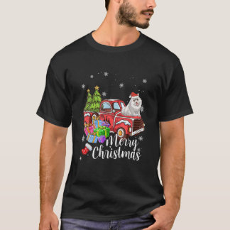 Samoyed Riding Red Truck Xmas Frohe Weihnachten T-Shirt