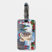 Samoyed Running in Snow mit Weihnachtshut Gepäckanhänger (Rückseite vertikal)