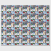 Samoyed Running in Snow mit Weihnachtshut Geschenkpapier (Flach)