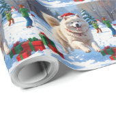 Samoyed Running in Snow mit Weihnachtshut Geschenkpapier (Rolleneckpunkt)