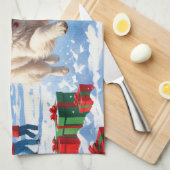 Samoyed Running in Snow mit Weihnachtshut Geschirrtuch (Viertel Falte)