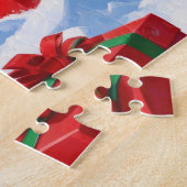 Samoyed Running in Snow mit Weihnachtshut Puzzle (Seite)