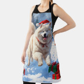 Samoyed Running in Snow mit Weihnachtshut Schürze (InSitu)
