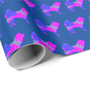 Samoyed Sammy Hund Silhouette Pink/Blue Blue Blue Geschenkpapier