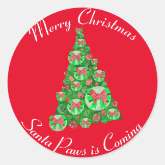 Samoyed Sammy Hund Silhouette Weihnachtsbaum Red Runder Aufkleber