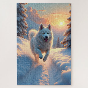 Samoyed Schneebrgen-Abenteuer Weihnachten Puzzle