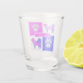 Samoyed Silhouette Dog & Paw Pink Blue Square Schnapsglas (Rückseite)