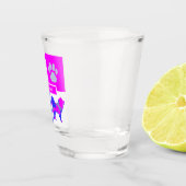 Samoyed Silhouette Dog & Paw Pink Blue Square Schnapsglas (Rechts)
