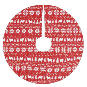 Samoyed-Silhouette-Weihnachtsmuster-Rot Polyester Weihnachtsbaumdecke