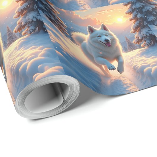 Samoyed Snowy Mountain Adventure Christmas Geschenkpapier (Rolleneckpunkt)