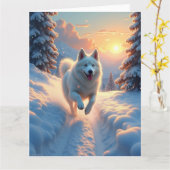 Samoyed Snowy Mountain Adventure Christmas Karte (Gelbe Blume)