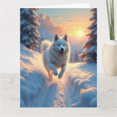 Samoyed Snowy Mountain Adventure Christmas Karte (Vorderseite)