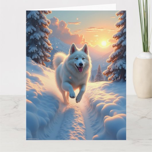 Samoyed Snowy Mountain Adventure Christmas Karte (Vorderseite)