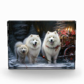 Samoyed Snowy Sleigh Weihnachtsdekor Fotoblock (Vorderseite)