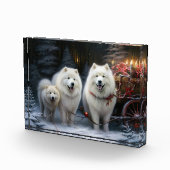 Samoyed Snowy Sleigh Weihnachtsdekor Fotoblock (Rechts)