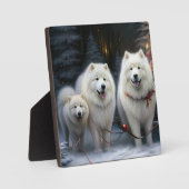 Samoyed Snowy Sleigh Weihnachtsdekor Fotoplatte (Vorderseite)