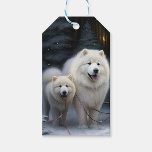 Samoyed Snowy Sleigh Weihnachtsdekor Geschenkanhänger (Vorderseite)