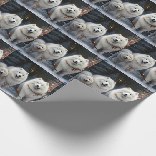 Samoyed Snowy Sleigh Weihnachtsdekor Geschenkpapier (Ecke)