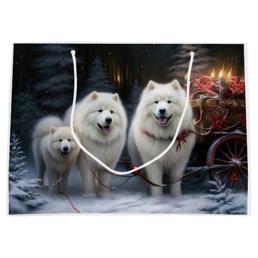 Samoyed Snowy Sleigh Weihnachtsdekor Große Geschenktüte (Vorderseite)