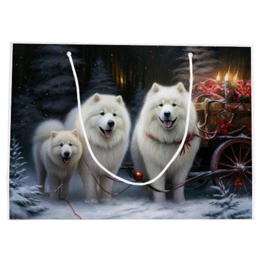 Samoyed Snowy Sleigh Weihnachtsdekor Große Geschenktüte (Rückseite)