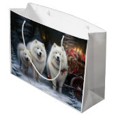 Samoyed Snowy Sleigh Weihnachtsdekor Große Geschenktüte (Rückseite Schrägansicht)