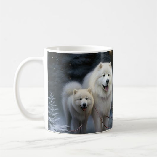 Samoyed Snowy Sleigh Weihnachtsdekor Kaffeetasse (Links)